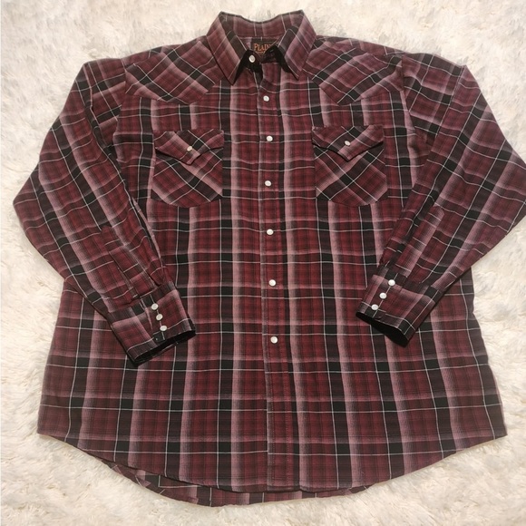 Plains Western Wear Men’s Size Large Snap Button Button Down Shirt EUC - Picture 1 of 4